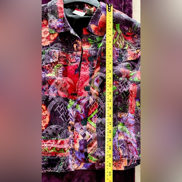 🩸Chicos Multicolor Silk Linen Blend Lined Collared Pockets Lightweight Jacket L - Picture 12 of 13